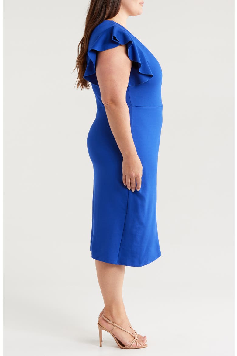 Ruffle Sleeve Stretch Faux Wrap Dress, Alternate, color, ROYAL