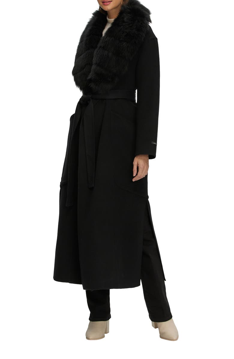 GORSKI Double Face Wool And Cashmere Coat, Detachable Genuine Shearling Collar, Belted, Alternate, color, Black/Black