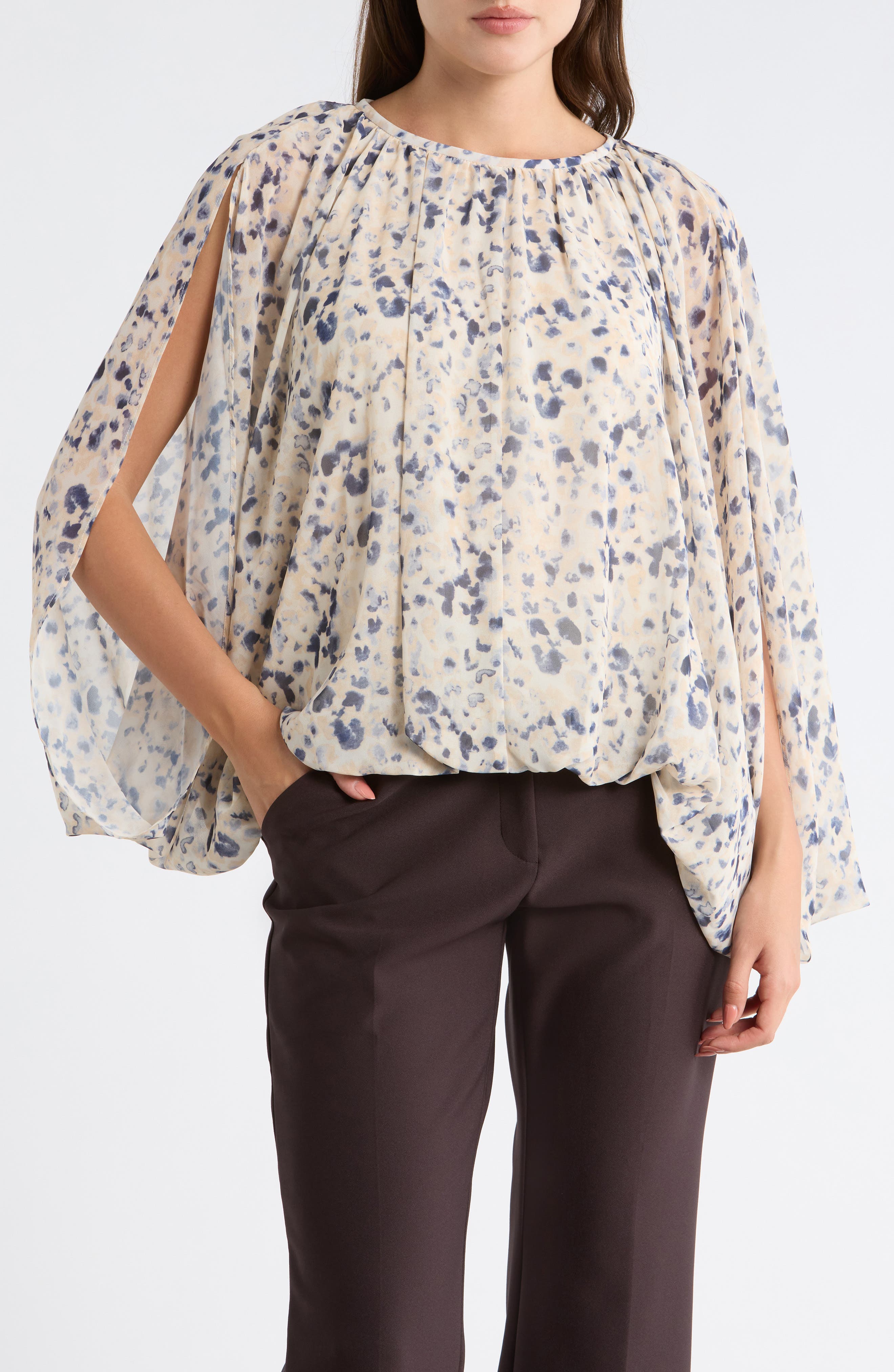 KAY UNGER SPORTSWEAR Capelet Bubble Hem Woven Top