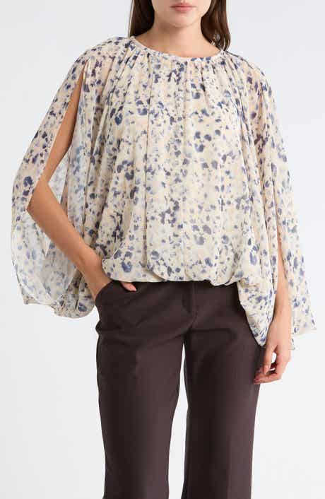 KAY UNGER SPORTSWEAR Capelet Bubble Hem Woven Top