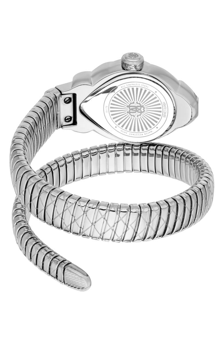 Roberto Cavalli Fiaba Snake Wraparound Bracelet Watch, 24.5mm x 39mm, Alternate, color, Silver/ Blue