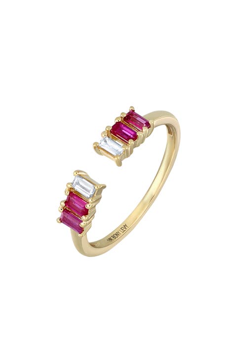 El Mar 18K Yellow Gold Ruby & Diamond Open Band Ring