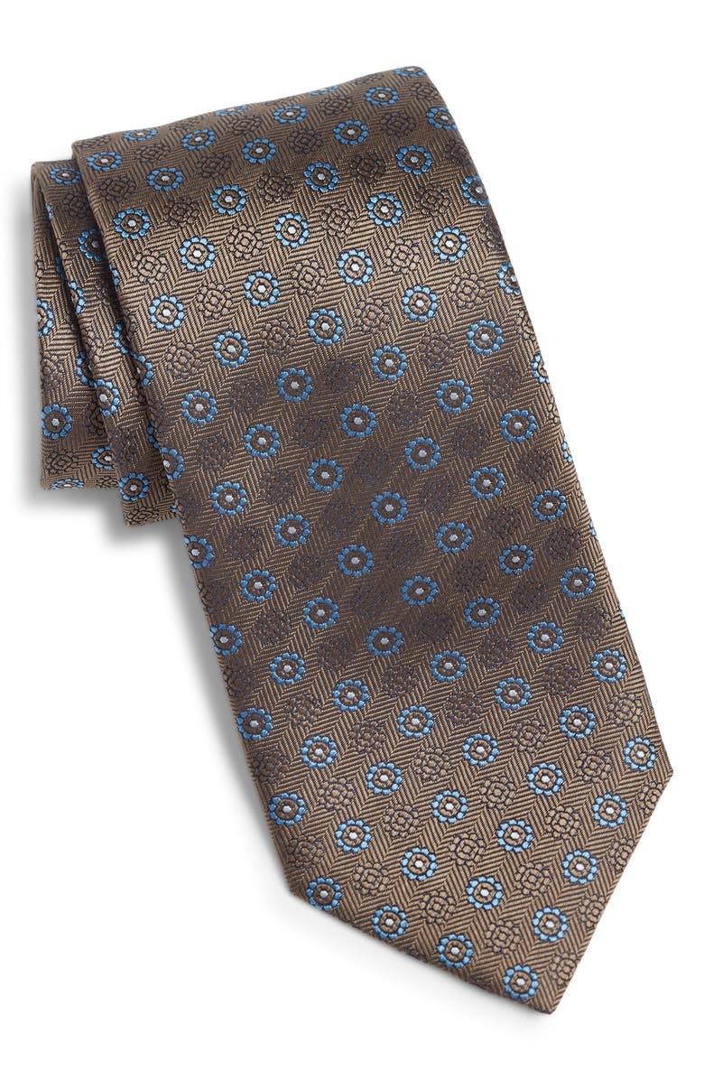 Canali Floral Medallion Silk Tie, Main, color, Light Brown
