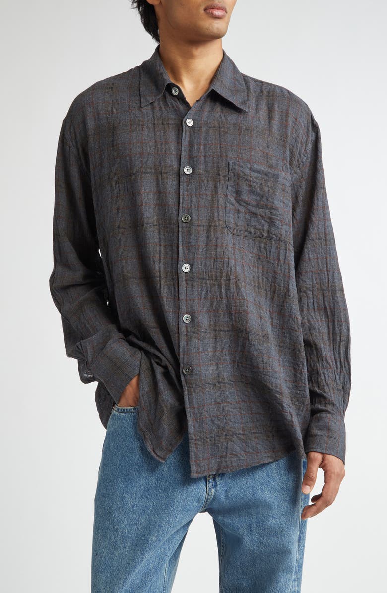 OUR LEGACY Above Plaid Button-Up Shirt, Main, color, Bazaar Check Breeze Weave