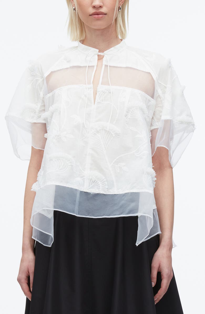 3.1 Phillip Lim Chiffon & Embroidery Flounce Shirt, Main, color, White