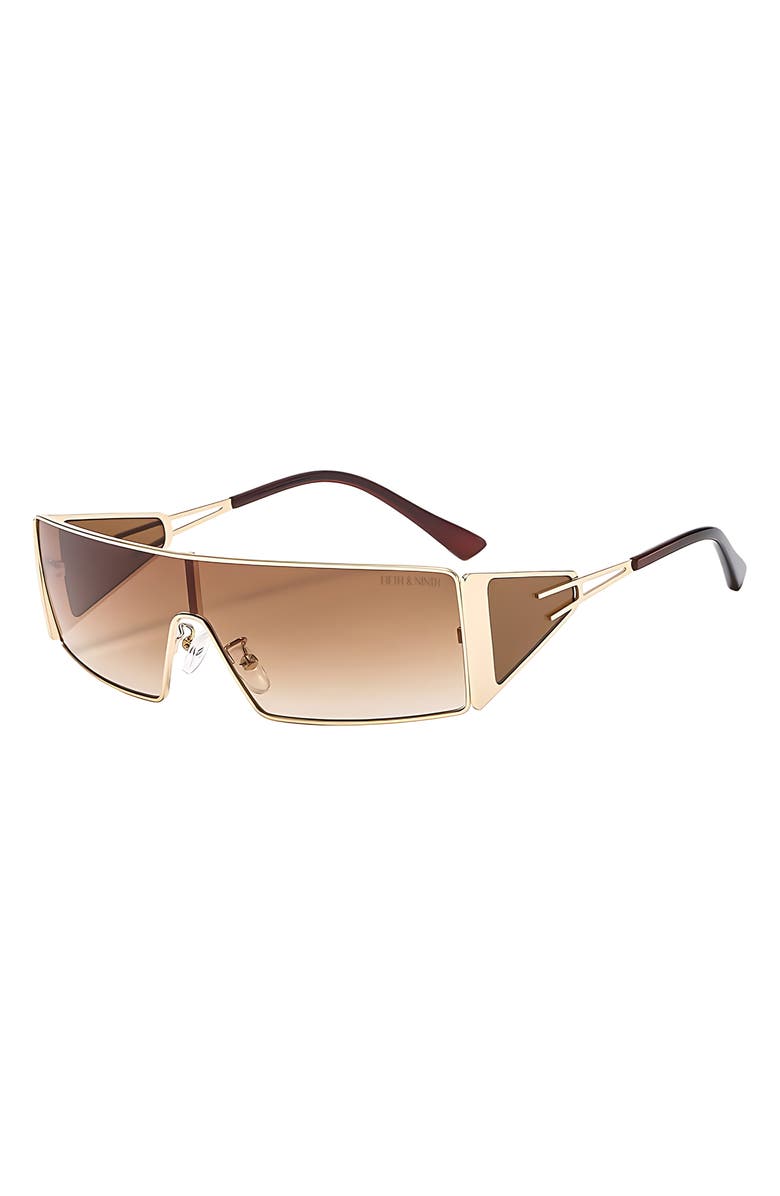 Fifth & Ninth Paloma 65mm Oversize Shield Sunglasses, Alternate, color, Gold / Brown