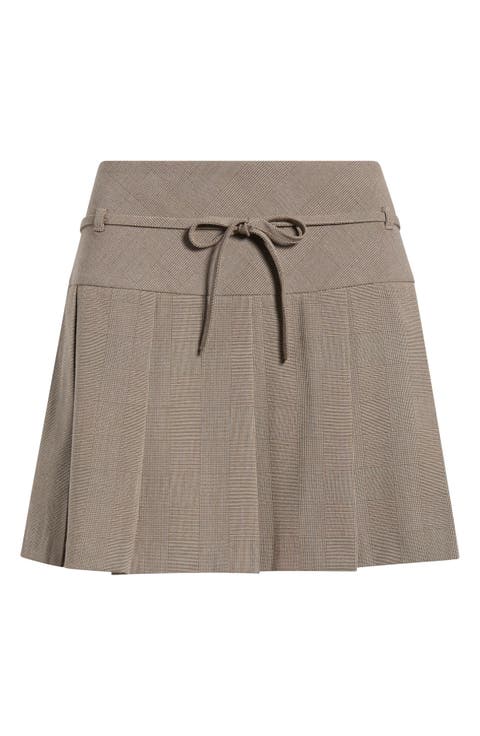 Pleated Belted Plaid Minskirt