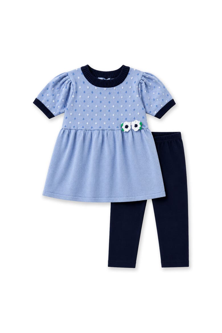 Polka Dot Sweater Tunic Set with Flowers, Main, color, Blue, Navy & White