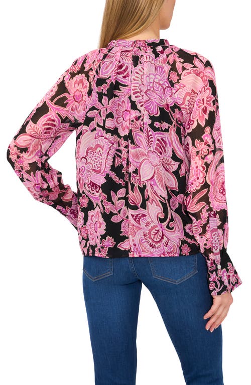 Shop Cece Floral Tie Neck Yoryu Top In Rich Black