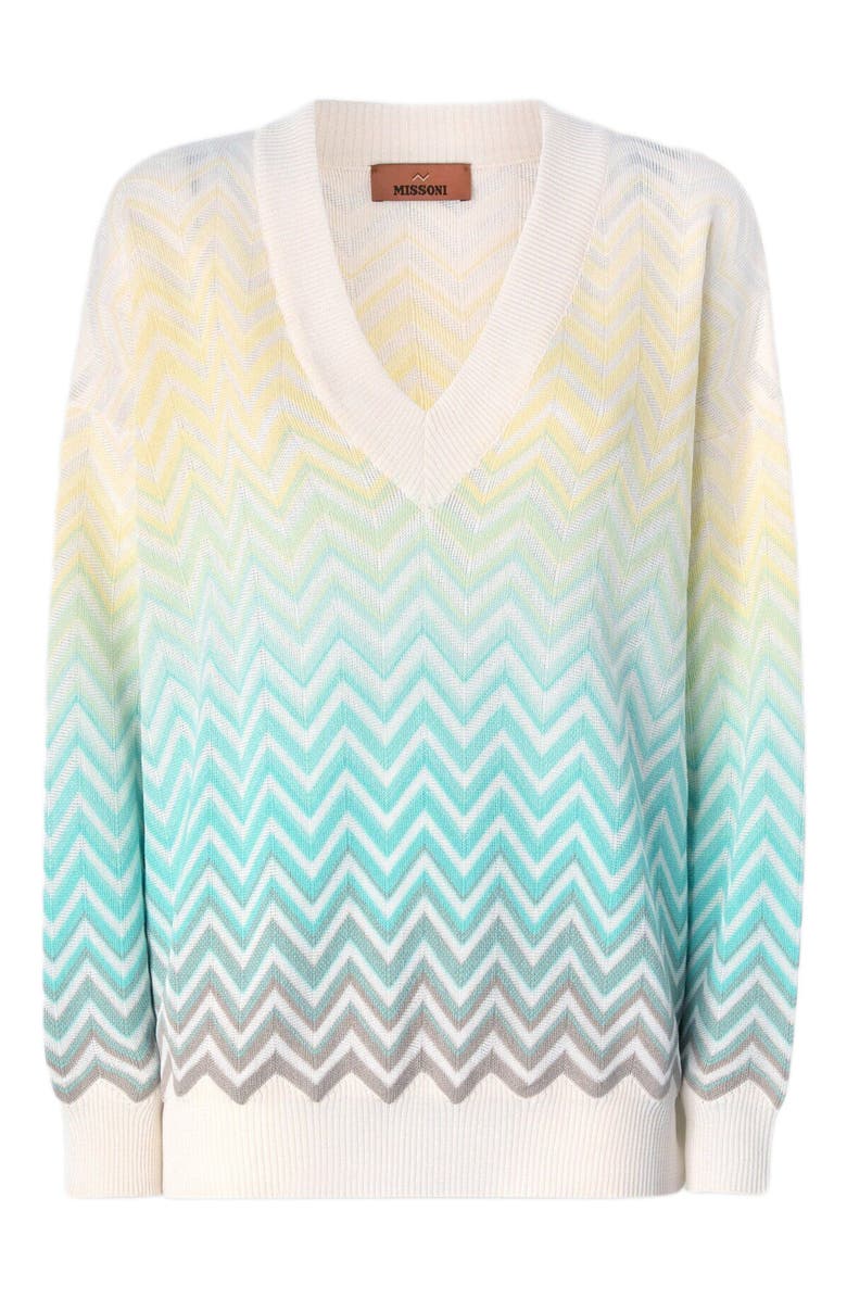 Missoni Chevron Dégradé Cotton And Viscose V-neck Sweater, Alternate, color, Light Blue& Yellow