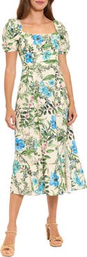 London Times Puff Sleeve Midi Sundress