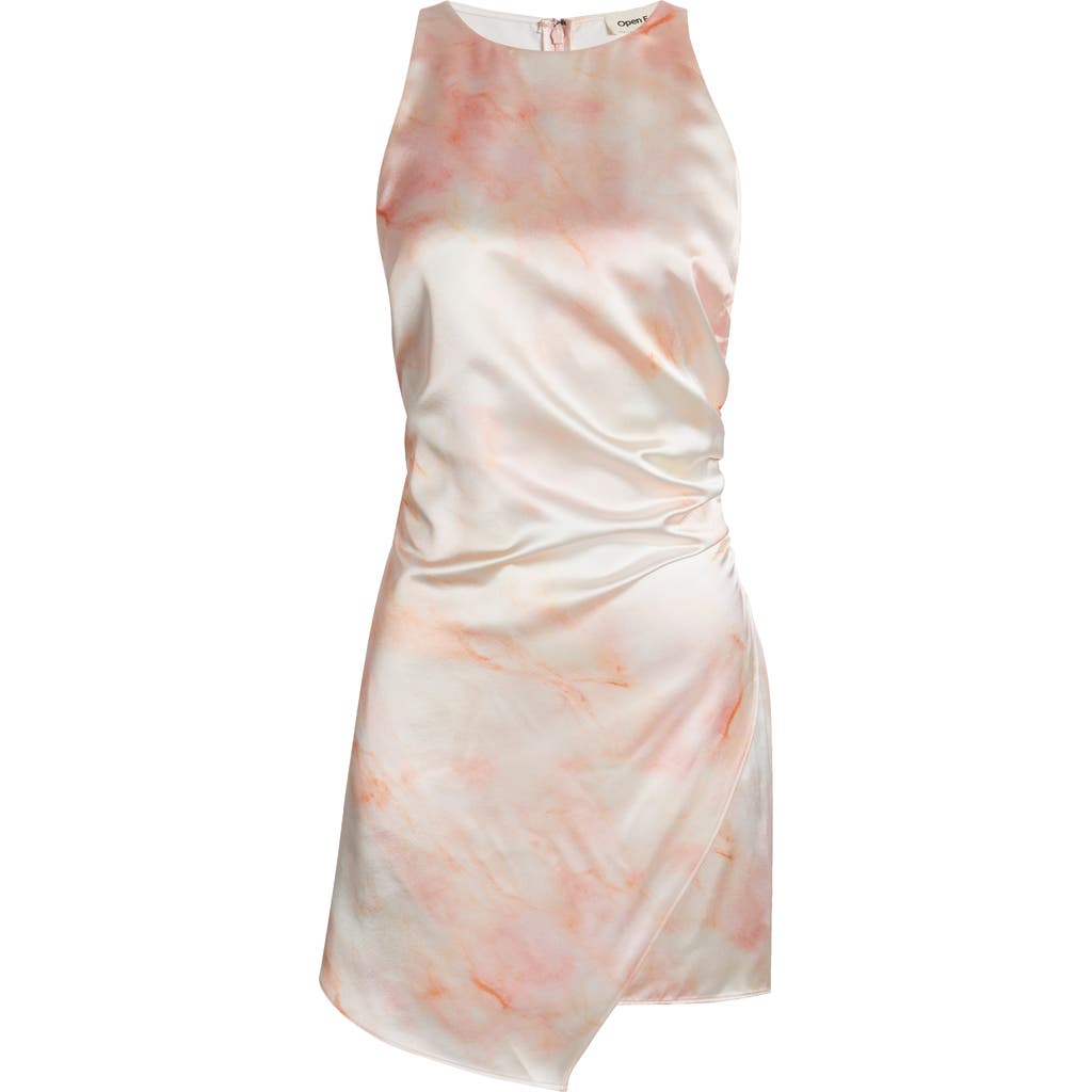 Open Edit Sleeveless Ruched Satin Minidress In Neutral