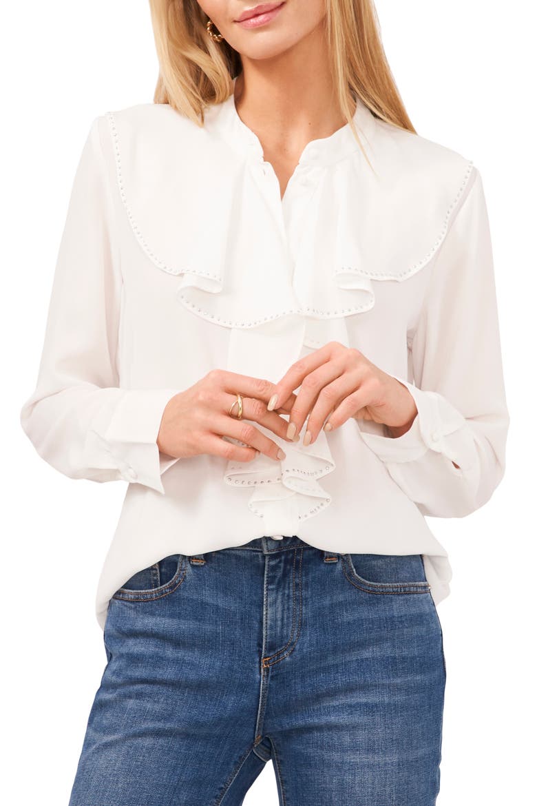 Ruffle Placket Button-Up Shirt, Main, color, NEW IVORY