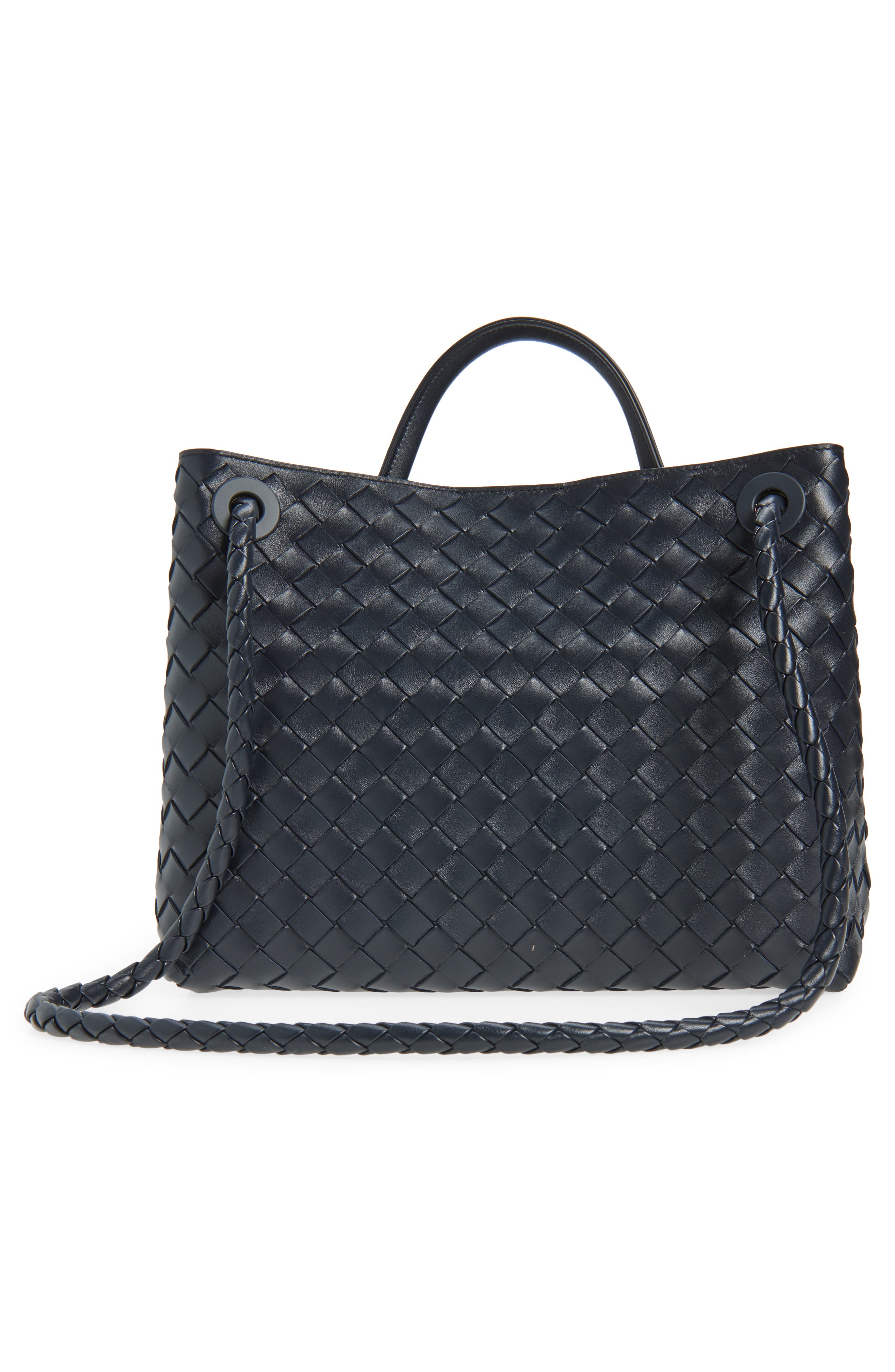 Medium Andiamo Intrecciato Shoulder Bag, Alternate, color, 4334 MIDNIGHT-M B-MIDN