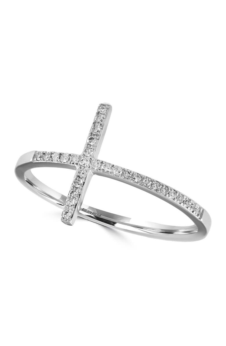 EFFY 14K White Gold Pave Diamond Cross Ring - 0.1 ctw, Main, color, White