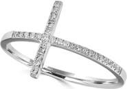 EFFY 14K White Gold Pave Diamond Cross Ring - 0.1 ctw
