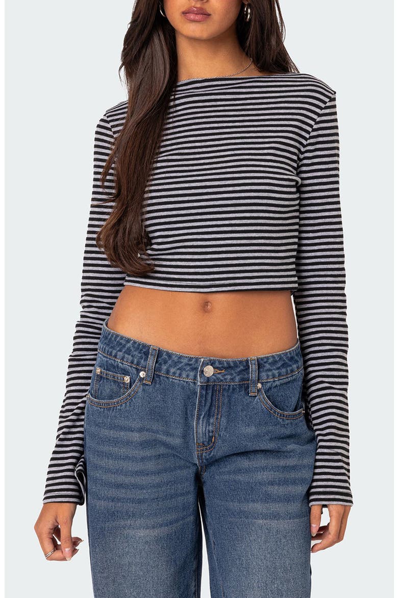 Charlee Stripe Long Sleeve Crop Top, Main, color, GRAY