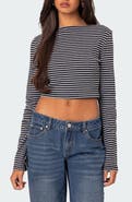 EDIKTED Charlee Stripe Long Sleeve Crop Top