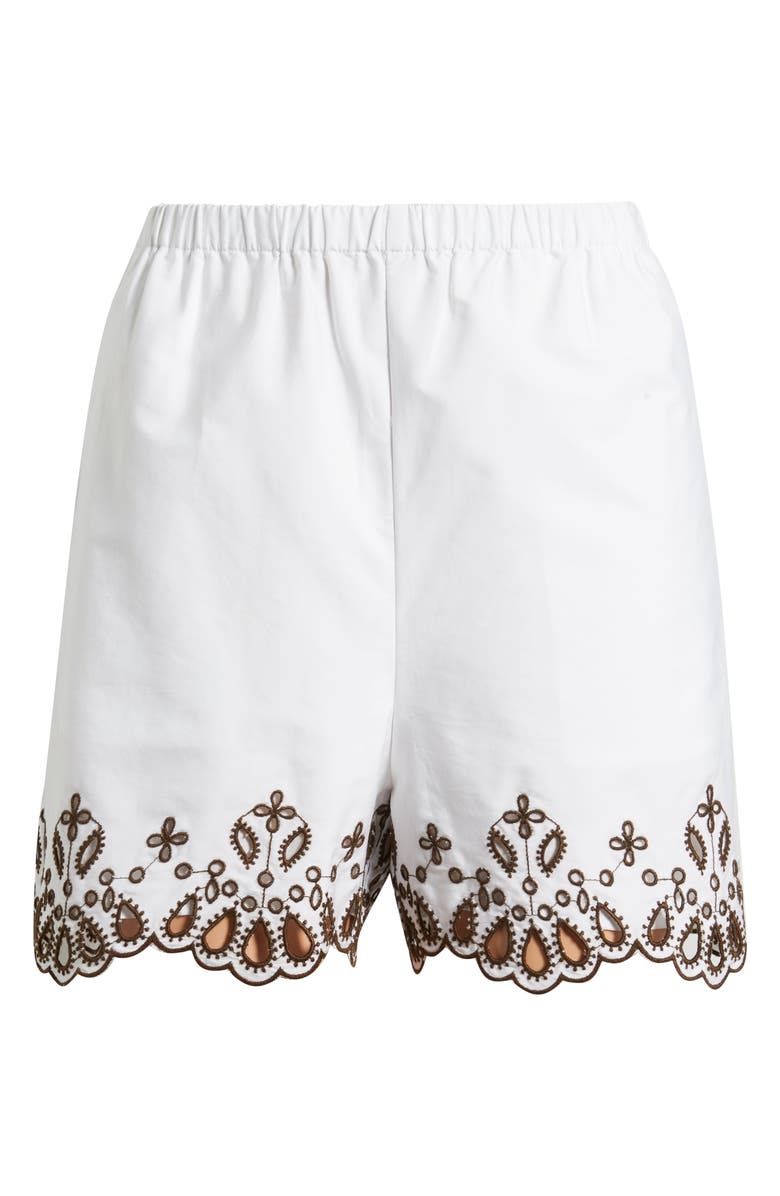 Madewell Embroidered Pull-On Poplin Shorts, Main, color, White W Brown Eyelet