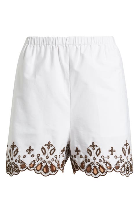 Embroidered Pull-On Poplin Shorts