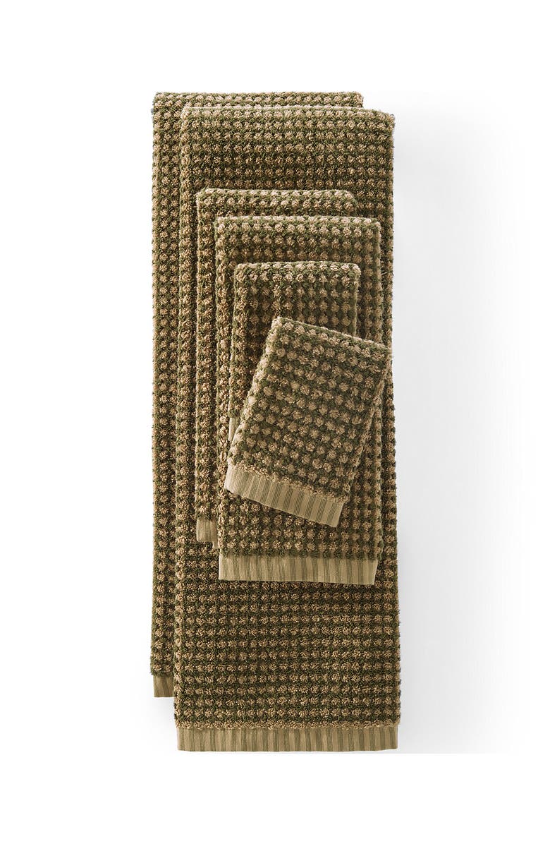 Lands' End Turkish Quick-Dry Cotton Textured Gingham Towel Set, Main, color, Rich Camel/Olive Drab