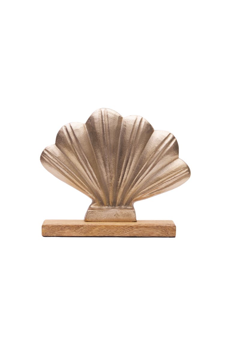 Metal Solid Fan Shell Decorative Figurine, Alternate, color, Gold