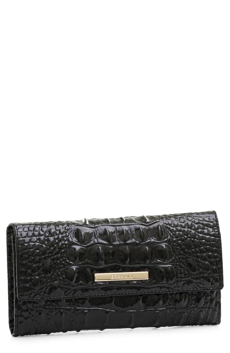 Brahmin Cordelia Croc Embossed Leather Wallet, Main, color, Black
