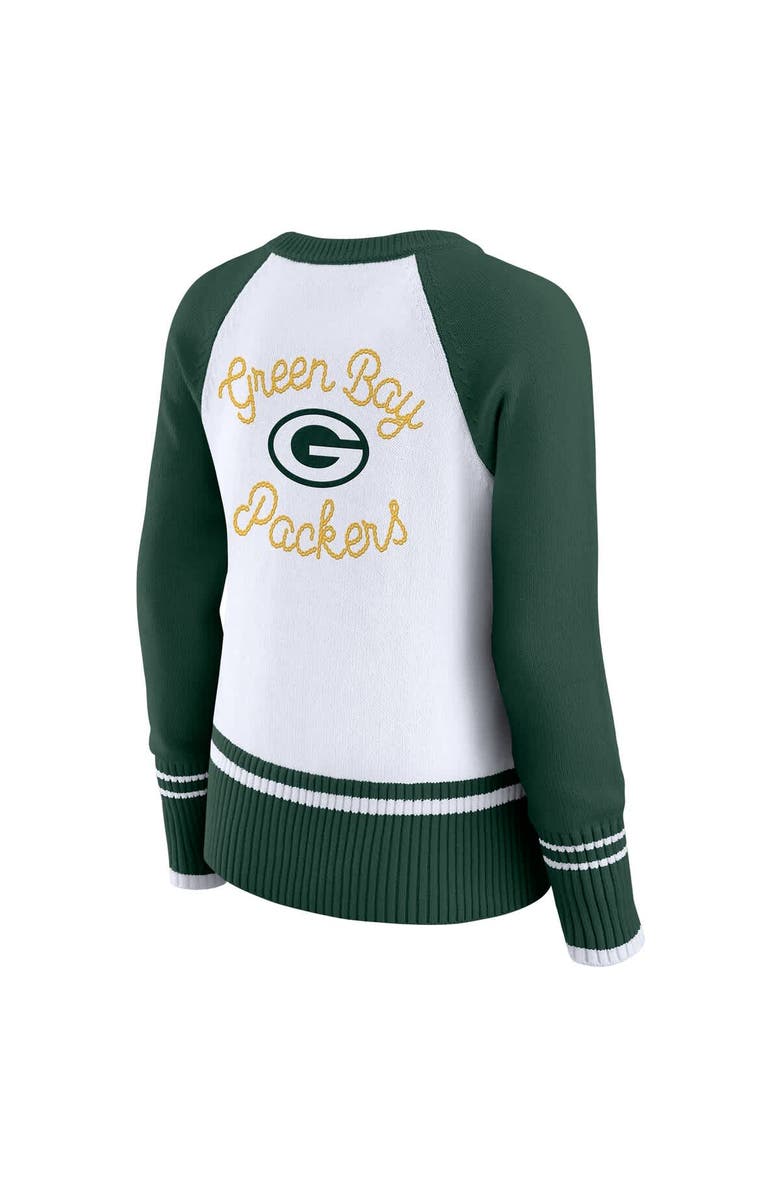 WEAR by Erin Andrews Women's WEAR by Erin Andrews White/Green Green Bay Packers Colorblock Raglan Sweater, Alternate, color, White
