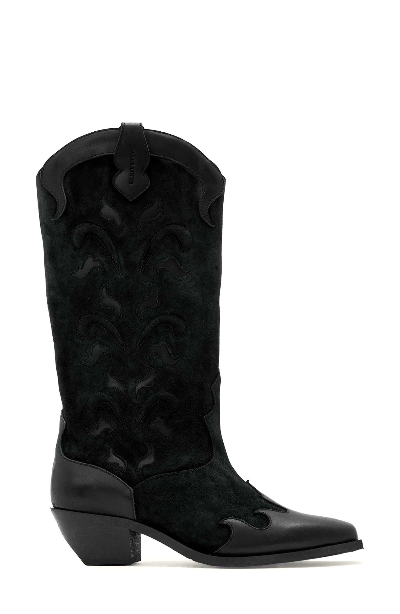 AllSaints Dolly Western Boot, Alternate, color, Black