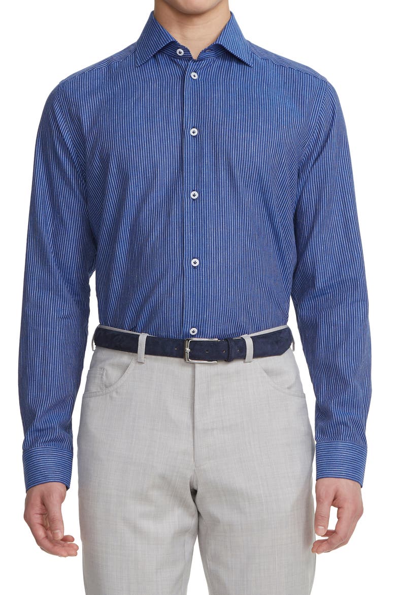 Abbott Linen Blend Button-Up Shirt, Main, color, BLUE