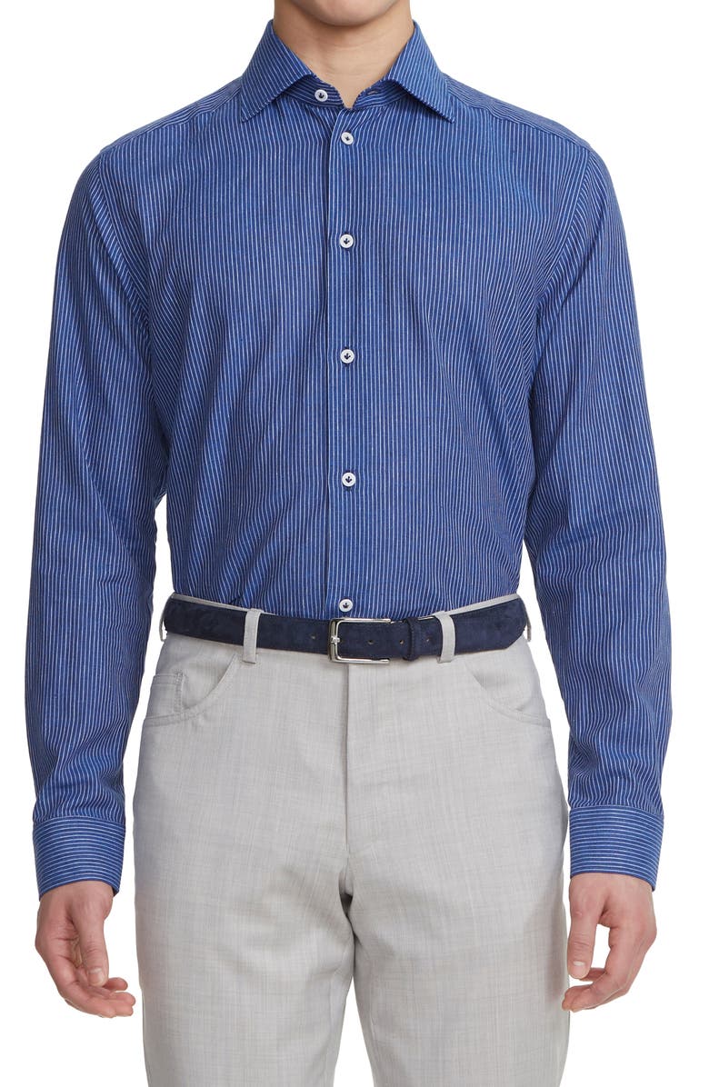 Jack Victor Abbott Linen Blend Button-Up Shirt, Main, color, Blue