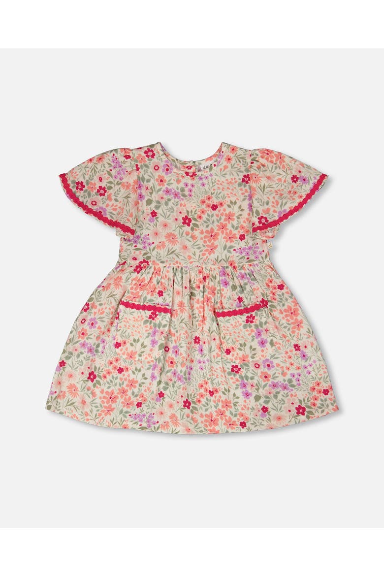 Muslin Short Sleeve Printed Flowers Dress, Main, color, Off White Printed Flowers