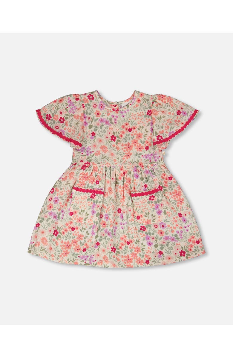 Deux par Deux Muslin Short Sleeve Flowers Dress, Main, color, Off White Printed Flowers