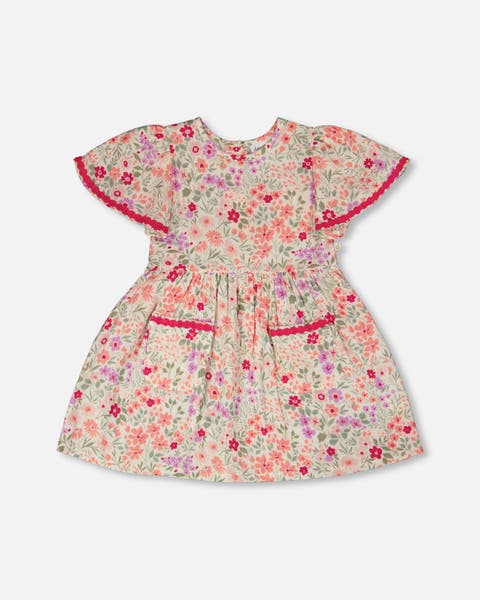 Muslin Short Sleeve Flowers Dress (Toddler, Little Kid & Big Kid)