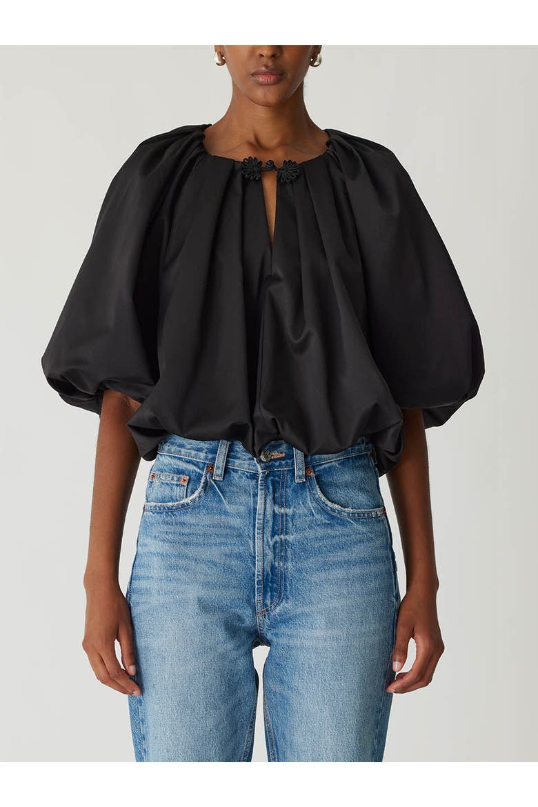 Techy Sateen Bubble Top, Main, color, BLACK