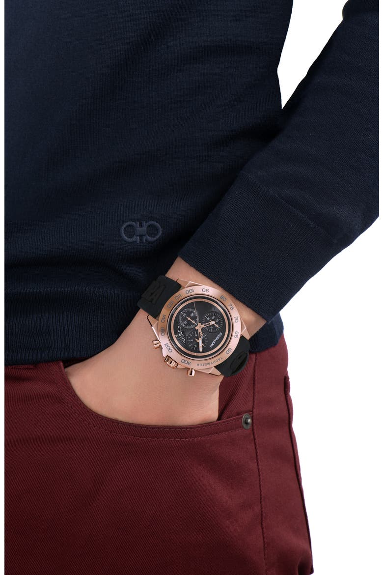 Chronograph Silicone Strap Watch, 43mm, Alternate, color, ROSE GOLD