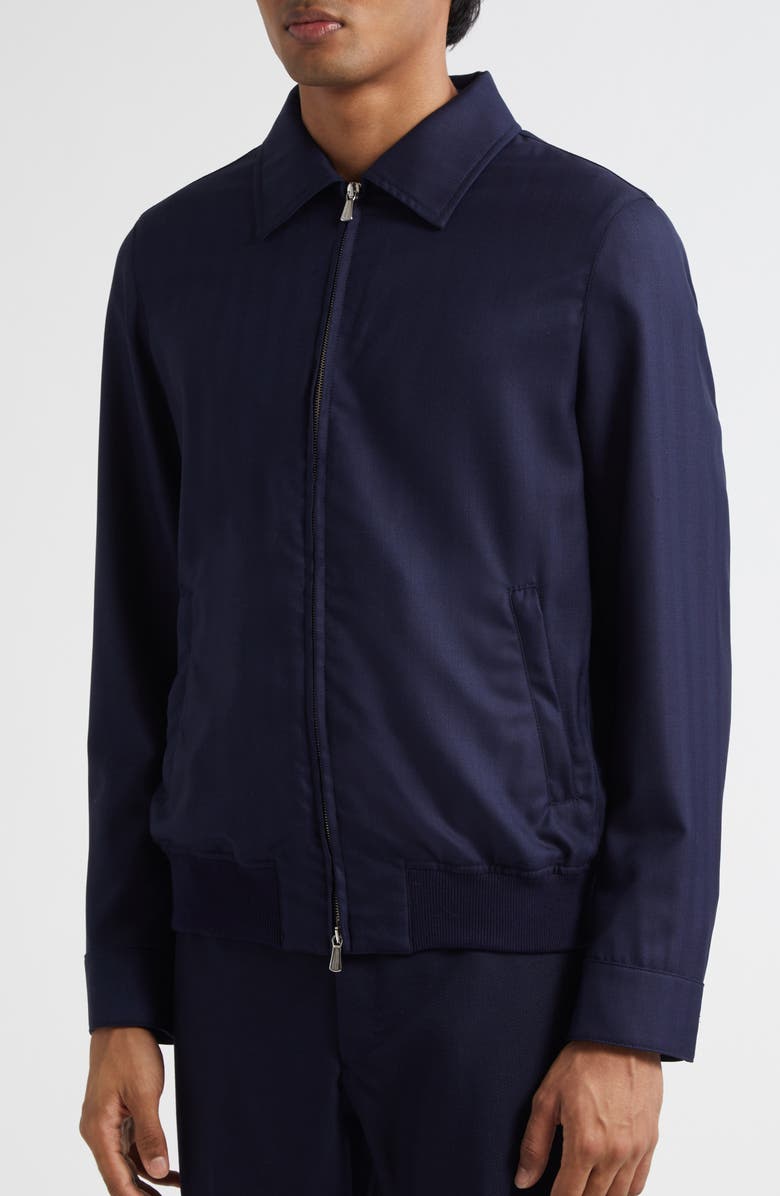 Thom Sweeney Spread Collar Wool Twill Bomber Jacket, Alternate, color, Navy