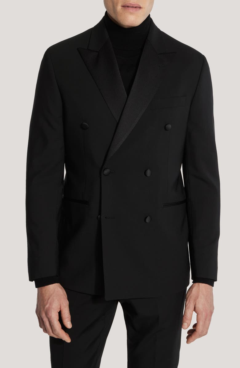 Jack Victor Eden Double Breasted Black Wool Tuxedo, Alternate, color, Black