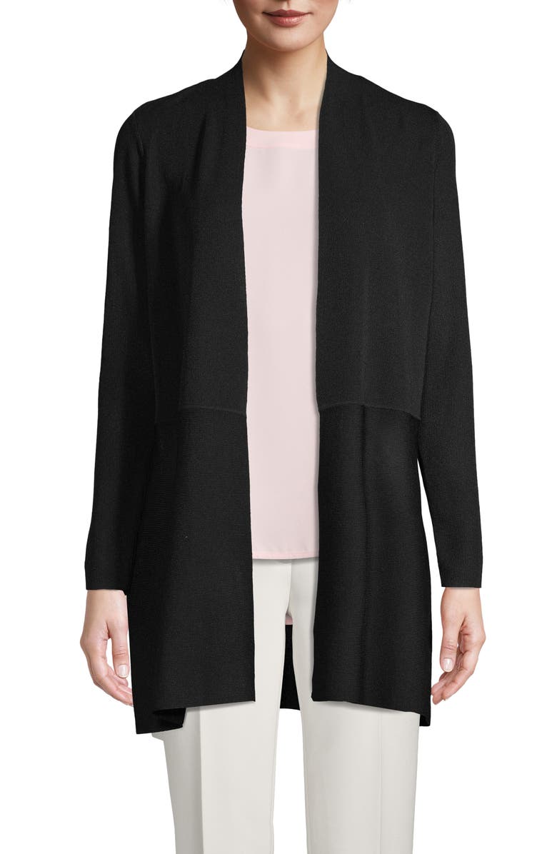 Anne Klein Peplum Long Cardigan, Main, color, Anne Black