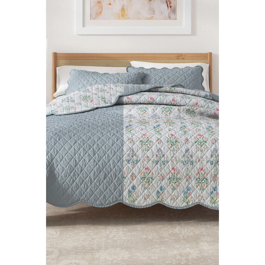 Woven & Weft Floral Scalloped Cotton Quilt & Sham Set In Spring Petals Lavender