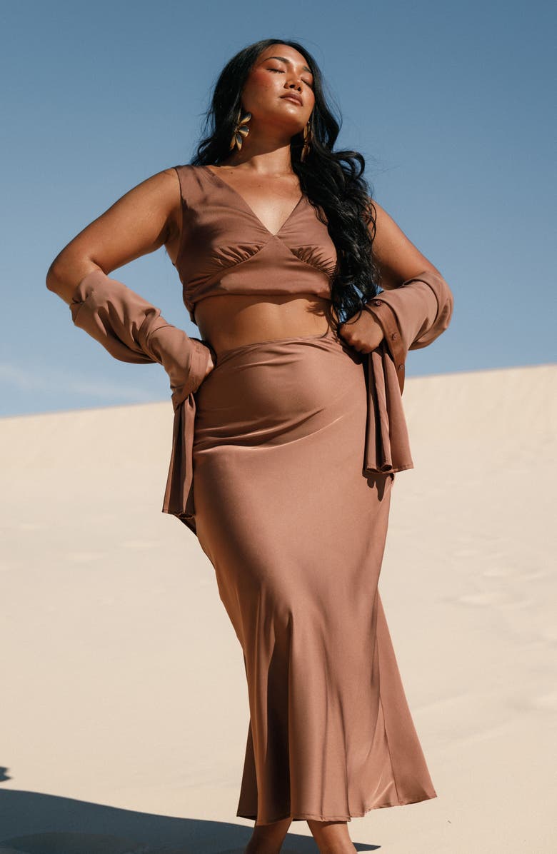 Petal & Pup Nellie Satin Maxi Skirt, Alternate, color, Banksia Brown