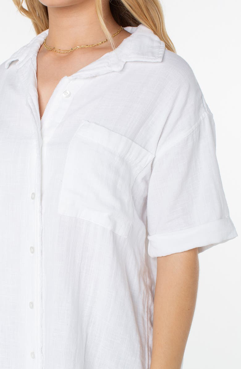 Roxy Maile Cotton Gauze Tied Button-Up Shirt, Alternate, color, Snow White Solid