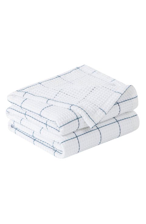 2-Piece Check Cotton Waffle Throw Blankets