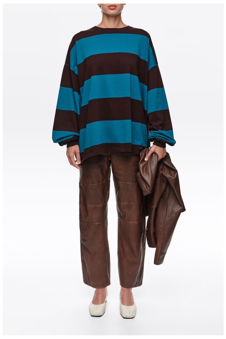 Oversize Striped Long T-shirt, Alternate, color, TEAL