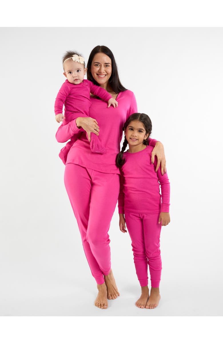 Leveret Kids Short Sleeve Cotton Solid Matching Family Pajamas, Alternate, color, Hot Pink