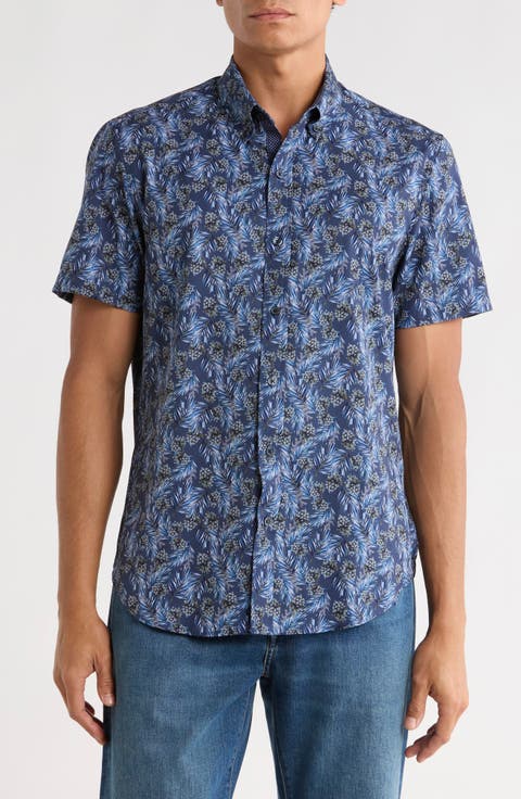 Slim Fit Pine Cone Print 4-Way Stretch Short Sleeve Shirt