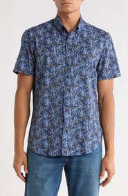 CONSTRUCT Slim Fit Pine Cone Print 4-Way Stretch Short Sleeve Shirt