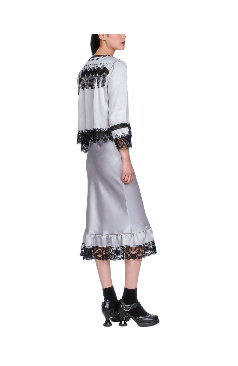 Anna Sui Boudoir Satin Lace Skirt, Alternate, color, Silver