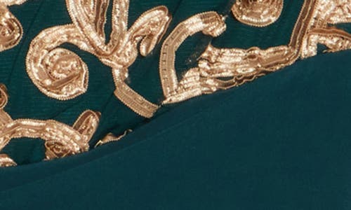 Connected Apparel Metallic Soutache Sleeveless Faux Wrap Dress In Green