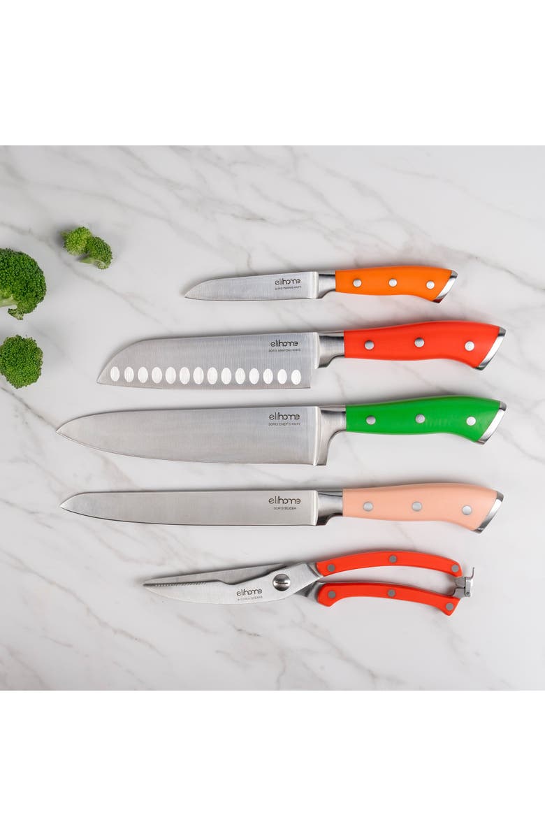 Elihome 5 Piece Professional Kitchen Knife Set, Main, color, Multi Color